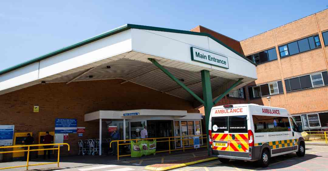 County Hospital main entrance with ambulance outside, Weston Road, Stafford