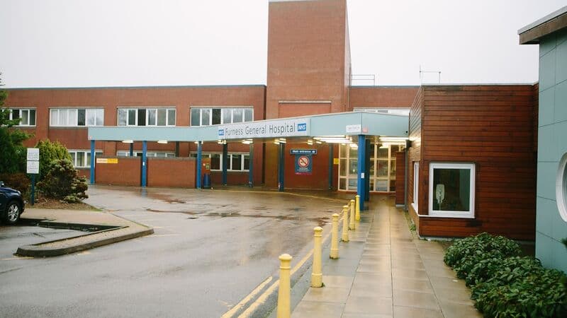 Main A&E entrance of Furness General Hospital, Barrow-in-Furness, Cumbria