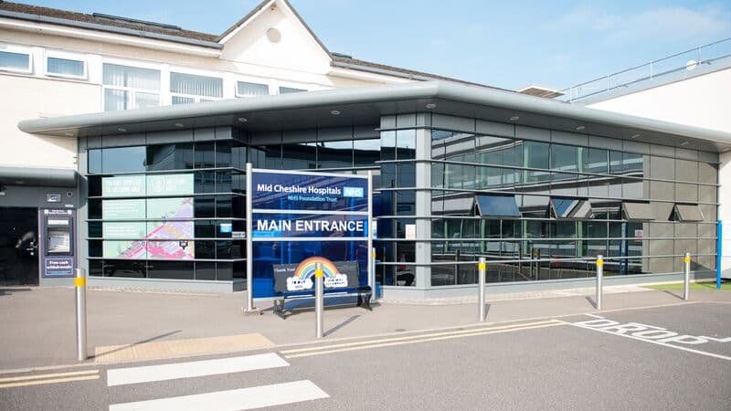 Leighton Hospital A&E entrance building, Crewe, Cheshire