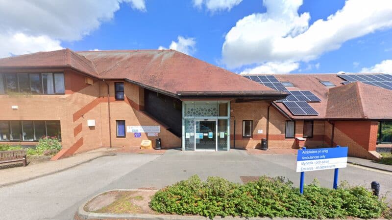 Mold Community Hospital MIU entrance, Flintshire