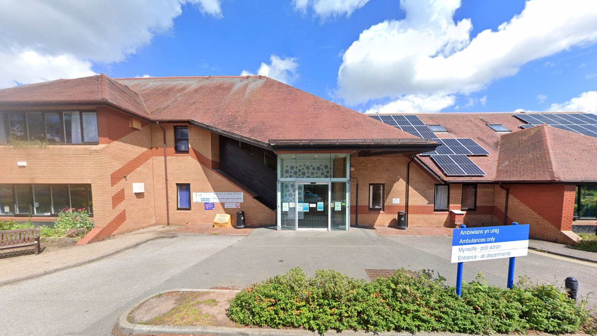 Main entrance of Mold Community Hospital Minor Injuries Unit, Mold, Flintshire