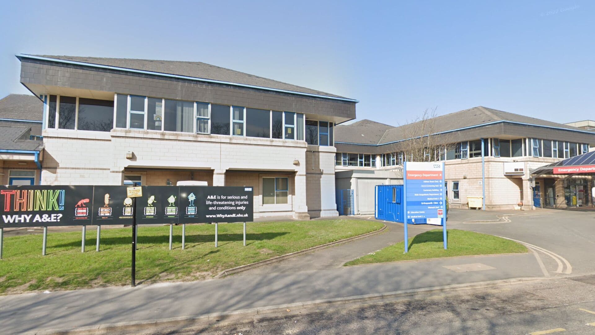 Front building view of Royal Lancaster Infirmary A&E, Lancaster, Lancashire
