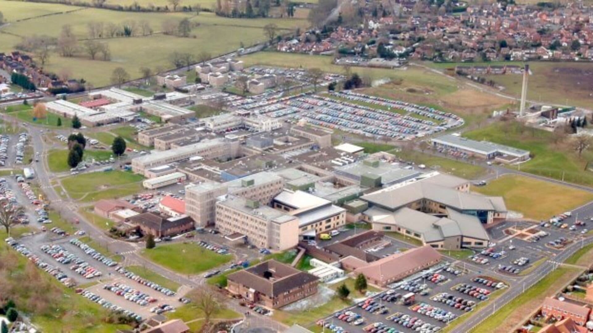 Aerial view of Royal Shrewsbury Hospital, Shrewsbury, Shropshire