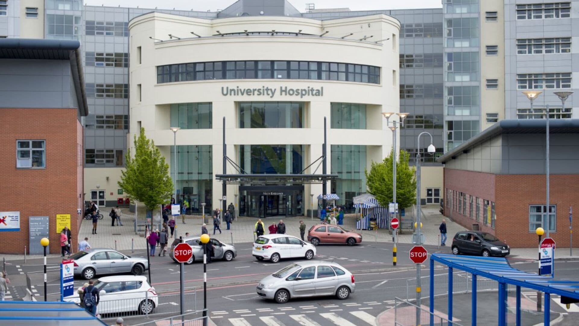 Main Emergency Department entrance at University Hospital Coventry, Clifford Bridge Road, Coventry