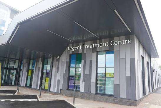 Grantham and District Hospital UTC modern Urgent Treatment Centre entrance on Manthorpe Road