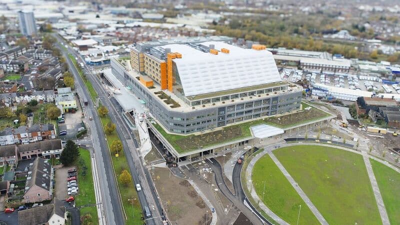 Aerial view of Midland Metropolitan University Hospital Emergency Department, Smethwick